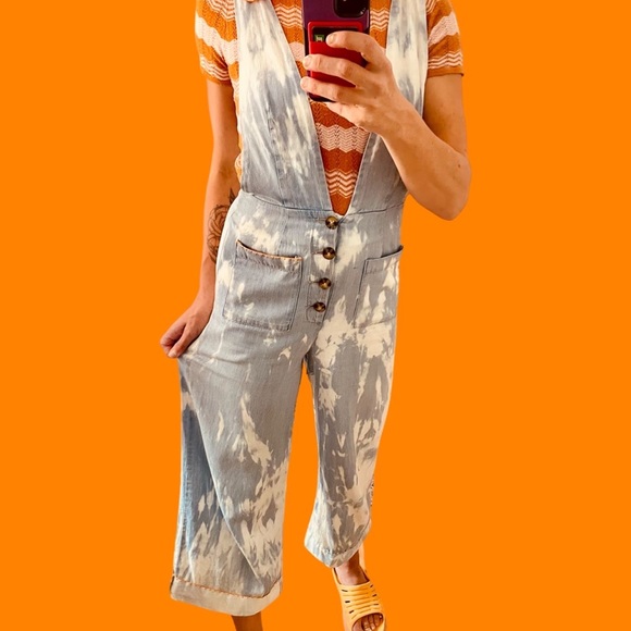 Upcycled F21 Jumper overall cropped hemmed ankle length a-line denim pant - Picture 3 of 16